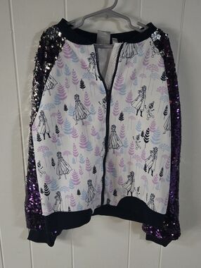 Disney Frozen Girls Sequin Sleeve Zip-Up Jacket - Size L (10-12)